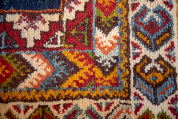 Vintage 80s Taznakht Moroccan Rug , Handmade Moroccan Rug, Handwoven Wool Rug, Tribal Bohemian Area Rug with distressed Moroccan pattern