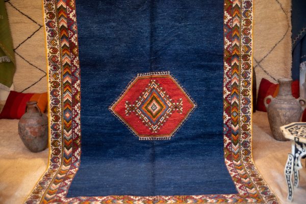Vintage 80s Taznakht Moroccan Rug , Handmade Moroccan Rug, Handwoven Wool Rug, Tribal Bohemian Area Rug with distressed Moroccan pattern