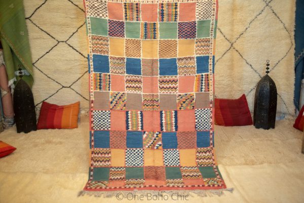 Moroccan vintage colorful berber boho Tapis Berbere beni mguild beni ourain 310 cm * 210 cm, 10*7 Feet