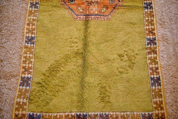Taznakht rare green Moroccan rug authentic wool carpet,handmade Moroccan rug,vintage ,handmade Berber carpet 6.8Ft*3.5 Ft or 2.10 m * 1.08m