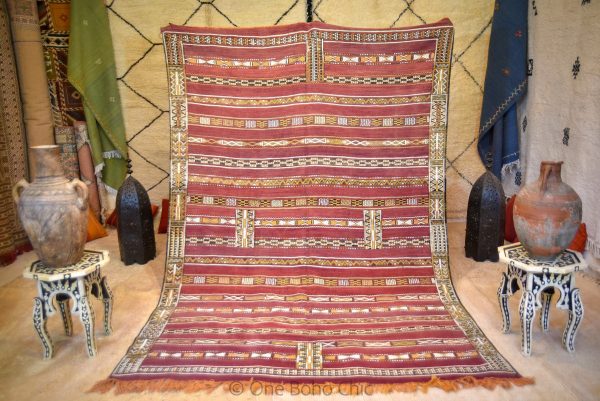 VERY OLD authentic 80s moroccan red wool carpet rug