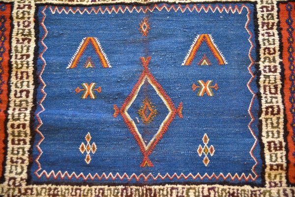 Vintage Taznakht Moroccan Rug , Handmade Moroccan Berber Rug, Handwoven Wool Rug, Tribal Bohemian Area Rug with distressed Moroccan pattern