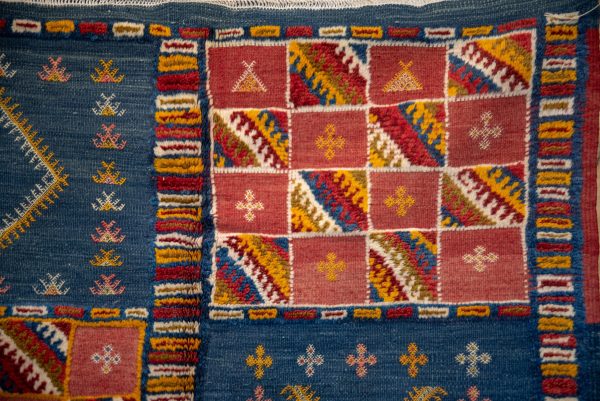 TAZNAKHT BERBER RUG - Geometric Area Rug - Red Blue Carpet - Hand Block Rugs - Antique Area Rug - Natural Wool Rug