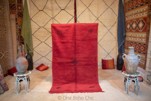 RED WOOL RUG - Antique Mrirt Rug - Vintage Floor Carpet - Red Moroccan Rug - Living Room Gift - Organic Wool Rug