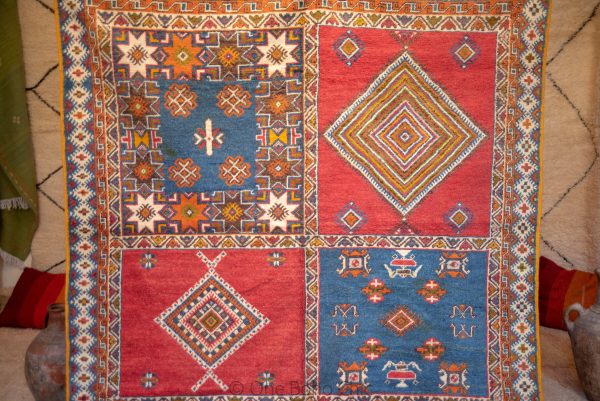 TAZNAKHT AREA RUG - Antique Wool Carpet - Hand Woven Rug - Natural Wool Carpet - Geometric Wool Rug - Multi Coloured Rug, Handmade Arts
