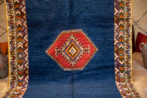 Vintage 80s Taznakht Moroccan Rug , Handmade Moroccan Rug, Handwoven Wool Rug, Tribal Bohemian Area Rug with distressed Moroccan pattern