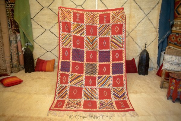 Authentic Moroccan Rug Vintage Rug Handmade Rug Beni Ourain Style Area Rug Berber Rug 7.7 Ft X 4.3 Ft 2.37 cm 1.47 cm