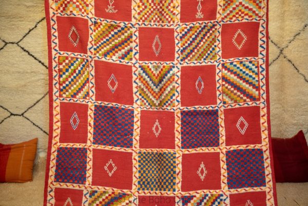 Authentic Moroccan Rug Vintage Rug Handmade Rug Beni Ourain Style Area Rug Berber Rug 7.7 Ft X 4.3 Ft 2.37 cm 1.47 cm