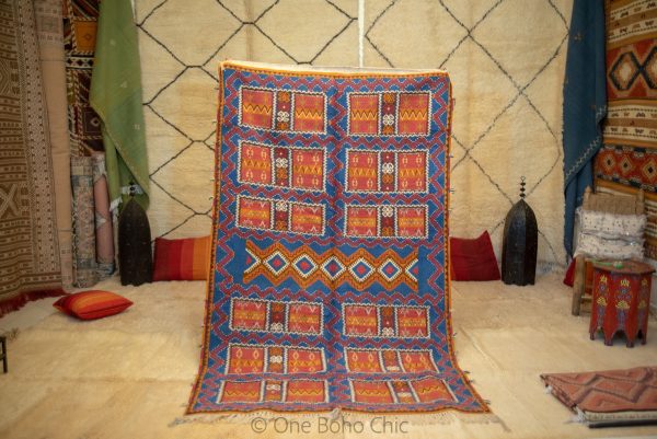 Authentic Moroccan Rug Vintage Rug Handmade Rug Beni Ourain Style Area Rug Berber Rug 7.7 Ft X 4.3 Ft 2.37 cm 1.47 cm