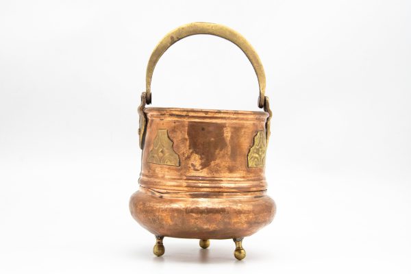 Moroccan large copper - Brass footed pot with handle from Morocco - Very beautiful moroccan antique decor