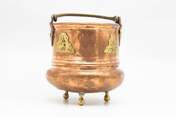 Moroccan large copper - Brass footed pot with handle from Morocco - Very beautiful moroccan antique decor