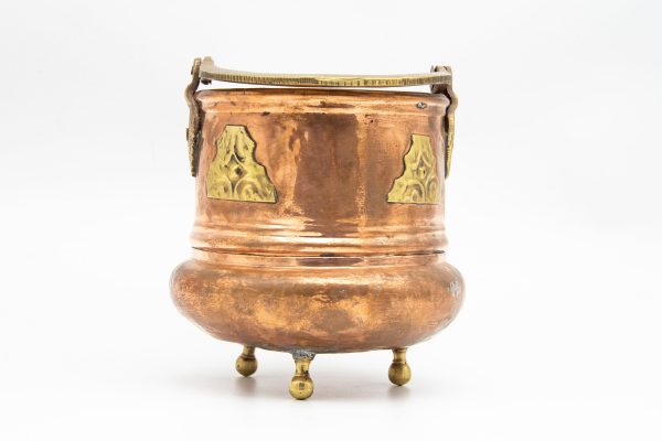 Moroccan large copper - Brass footed pot with handle from Morocco - Very beautiful moroccan antique decor
