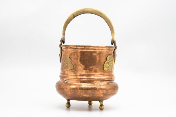 Moroccan large copper - Brass footed pot with handle from Morocco - Very beautiful moroccan antique decor