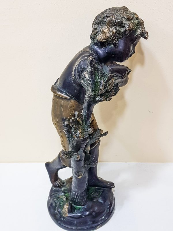 vintage brass handmade sculpture,& vintage figurine boy, brass full figurine