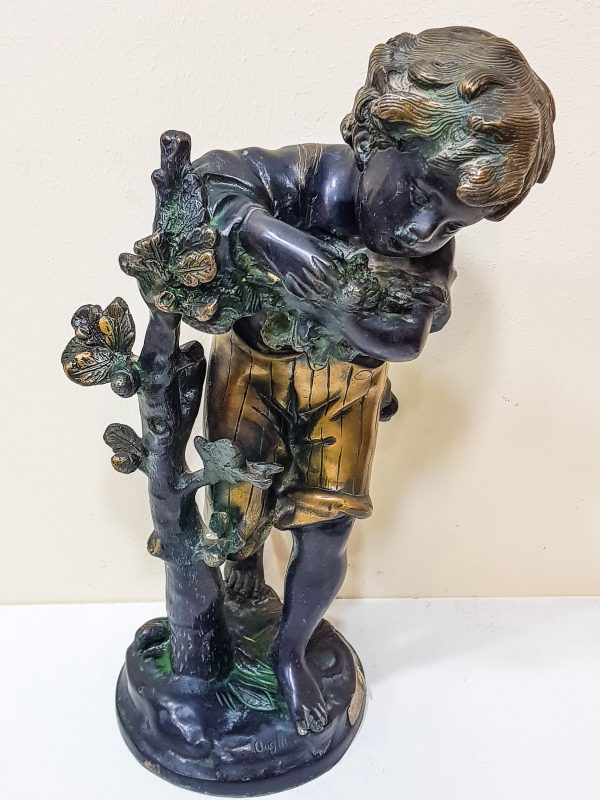 vintage brass handmade sculpture,& vintage figurine boy, brass full figurine