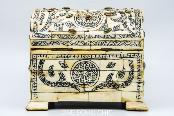 Vintage natural stone engraved Chest - chest ethnic handmade wooden - chest ethnic