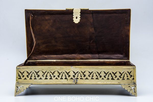 Vintage moroccan jewelry box made from copper and hand engraved with natural stone Chest - chest ethnic handmade wooden - chest ethnic