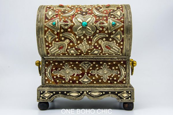 Vintage natural stone engraved Chest - chest ethnic handmade wooden - chest ethnic