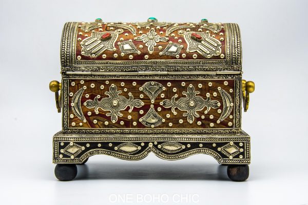Vintage natural stone engraved Chest - chest ethnic handmade wooden - chest ethnic