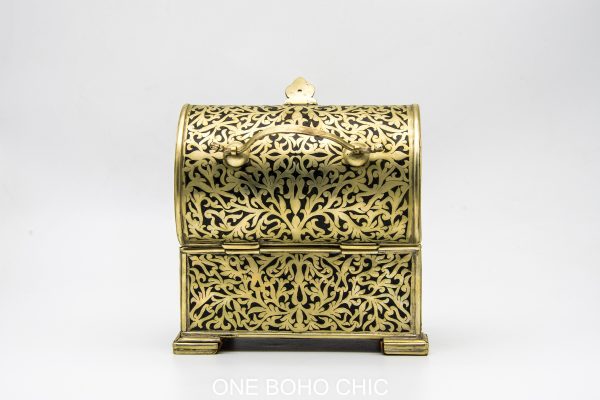 Vintage moroccan jewelry box made from copper and hand engraved with natural stone Chest - chest ethnic handmade wooden - chest ethnic