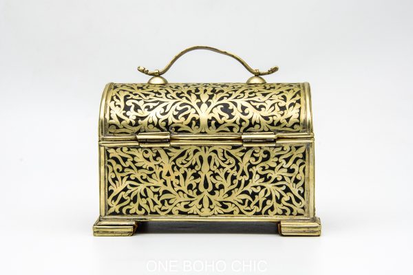 Vintage moroccan jewelry box made from copper and hand engraved with natural stone Chest - chest ethnic handmade wooden - chest ethnic