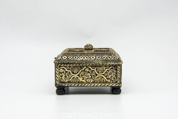 Vintage moroccan jewelry box made from copper and hand engraved with natural stone Chest - chest ethnic handmade wooden - chest ethnic