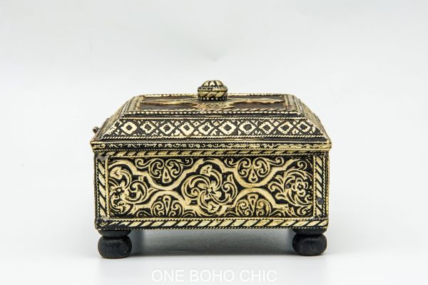 Vintage moroccan jewelry box made from copper and hand engraved with natural stone Chest - chest ethnic handmade wooden - chest ethnic
