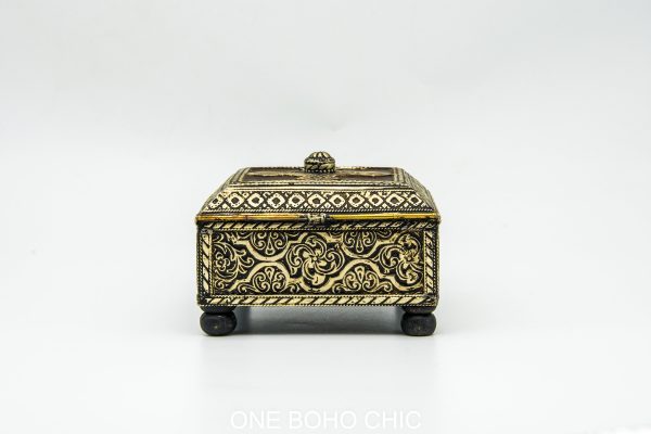Vintage moroccan jewelry box made from copper and hand engraved with natural stone Chest - chest ethnic handmade wooden - chest ethnic
