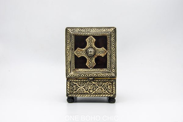 Vintage moroccan jewelry box made from copper and hand engraved with natural stone Chest - chest ethnic handmade wooden - chest ethnic