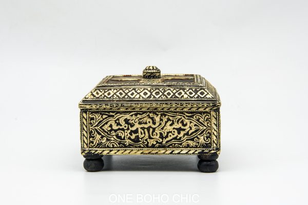 Vintage moroccan jewelry box made from copper and hand engraved with natural stone Chest - chest ethnic handmade wooden - chest ethnic