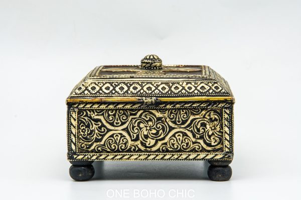 Vintage moroccan jewelry box made from copper and hand engraved with natural stone Chest - chest ethnic handmade wooden - chest ethnic