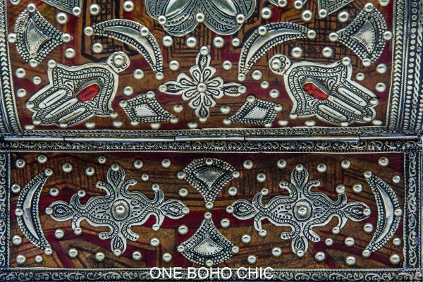 Old royal berber engraved chest decorated with beautiful copper motifs - chest ethnic handmade wooden