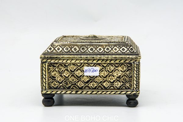 Old royal berber engraved chest decorated with beautiful copper motifs - chest ethnic handmade wooden