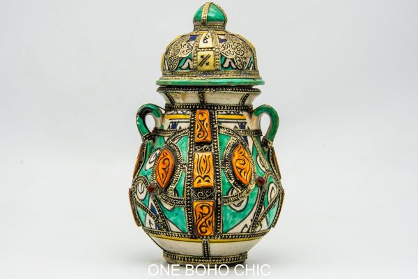 Vintage Pottery jar Moroccan vase Arabian Art chic luxurious Decor