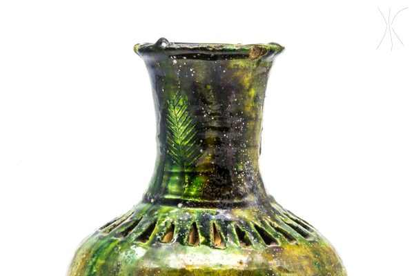 Vintage Pottery Pot Moroccan Arabian Art chic luxurious Decor, antique green vase