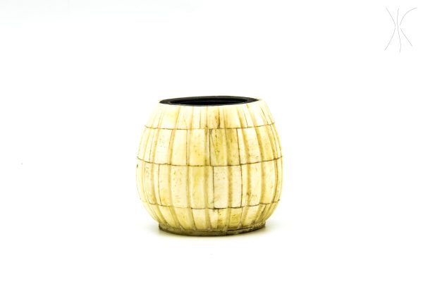 Pot with camel bones, Vintage Moroccan Camel bones Pot, Arabian Art chic luxurious Decor