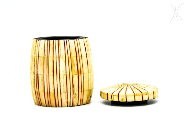 Pot with camel bones, Vintage Moroccan Camel bones Pot, Arabian Art chic luxurious Decor