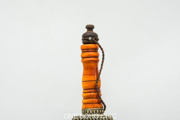 Antique Moroccan Wood Hand Painted Decorative Water Bottle - Old Ethnic Wood and metal Bottle Berber Morocco