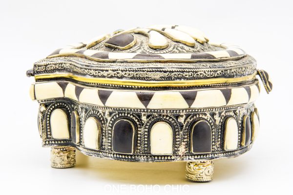 Vintage Moroccan chest - Moroccan Metal and Bone Chest, Moroccan home decor