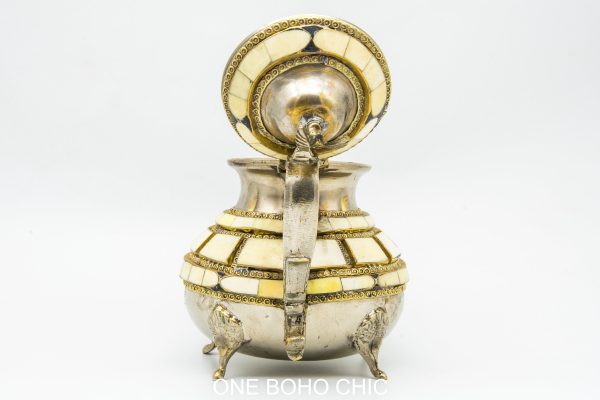 VINTAGE Moroccan Copper and Bone Teapot, Antique Copper Teapot Morocco, Moroccan Handmade Teapot