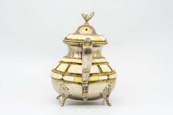 VINTAGE Moroccan Copper and Bone Teapot, Antique Copper Teapot Morocco, Moroccan Handmade Teapot
