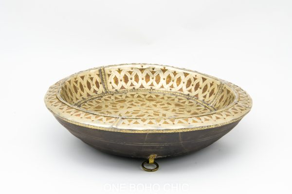 Antique Moroccan wood and metal Bowl, Very beautiful moroccan antique decor
