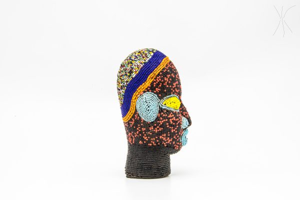 Vintage pottery and agate African handmade sculpture, old african head figurine