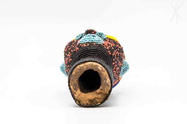 Vintage pottery and agate African handmade sculpture, old african head figurine