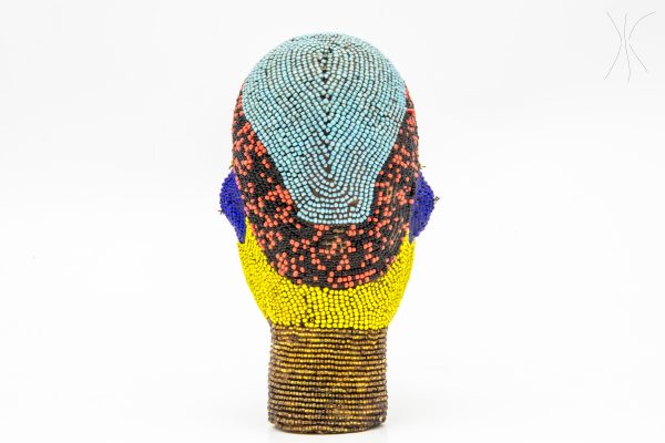 Vintage pottery and agate African handmade sculpture, old african head figurine