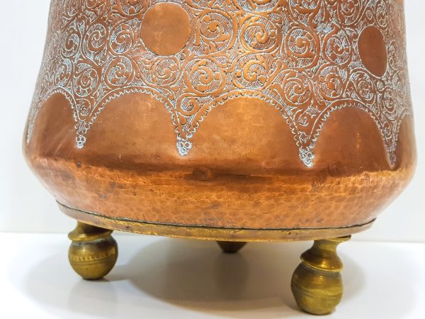 Moroccan large copper - Brass footed pot with handle from Morocco - Very beautiful moroccan antique decor
