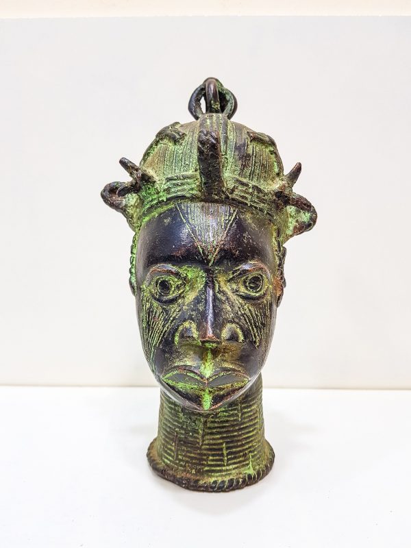 Vintage African handmade sculpture, old african head figurine