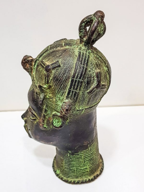 Vintage African handmade sculpture, old african head figurine
