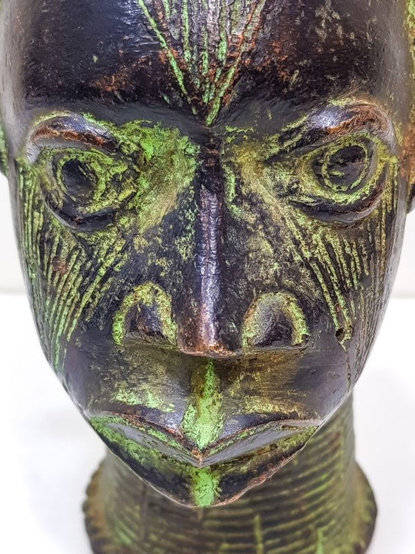 Vintage African handmade sculpture, old african head figurine