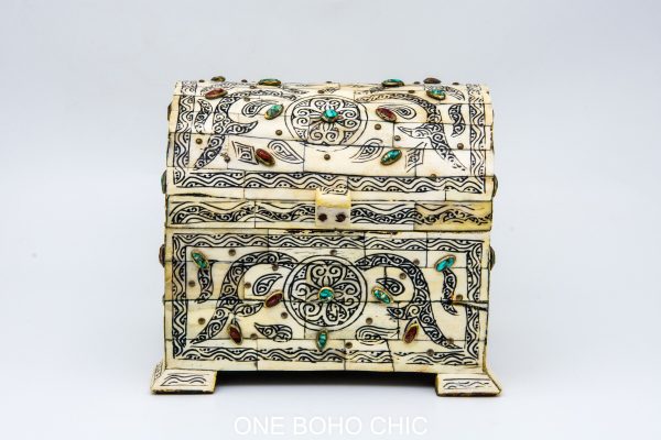 Vintage natural stone engraved Chest - chest ethnic handmade wooden - chest ethnic